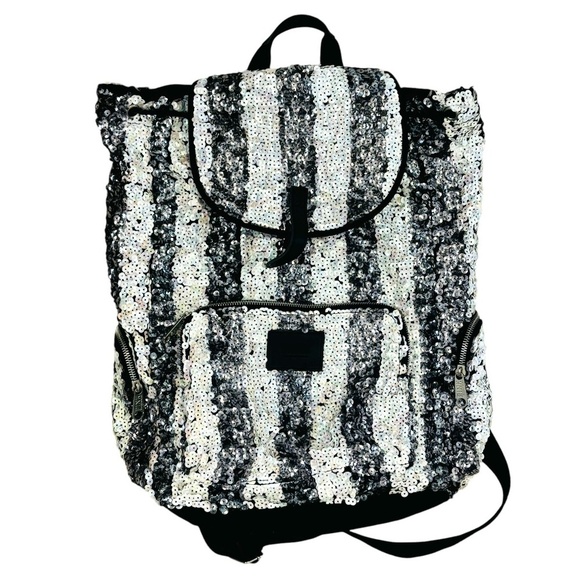 Victorias Secret Pink Rare Black and White Striped Backpack - Picture 1 of 9